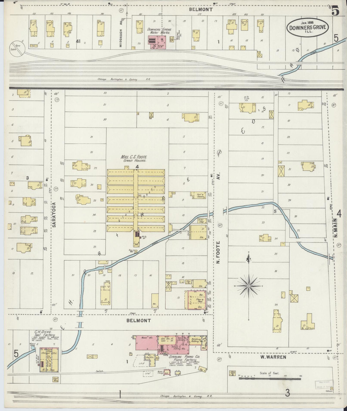 Sanborn Fire Insurance Map from Downers Grove, Dupage County, Illinois (1898), Sheet #0005 - Complete Map Set gallery image, historic Sanborn map, vintage wall art, Illinois Illinois