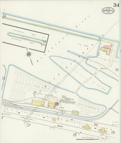 Sanborn Fire Insurance Map from Marinette, Marinette County, Wisconsin (1910), Sheet #0034 - Historic Sanborn Fire Insurance Map Print, vintage old map wall art, antique decor, genealogy gift, Wisconsin Wisconsin map