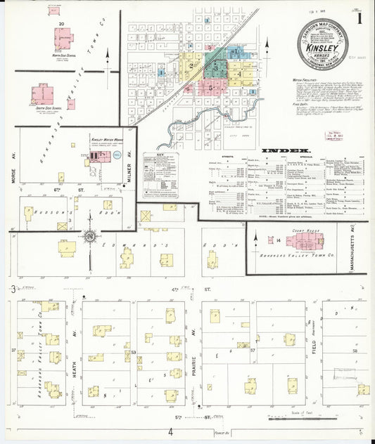 Sanborn Fire Insurance Map from Kinsley, Edwards County, Kansas (1911), Sheet #0001 - Historic Sanborn Fire Insurance Map Print, vintage old map wall art, antique decor, genealogy gift, Kansas Kansas map