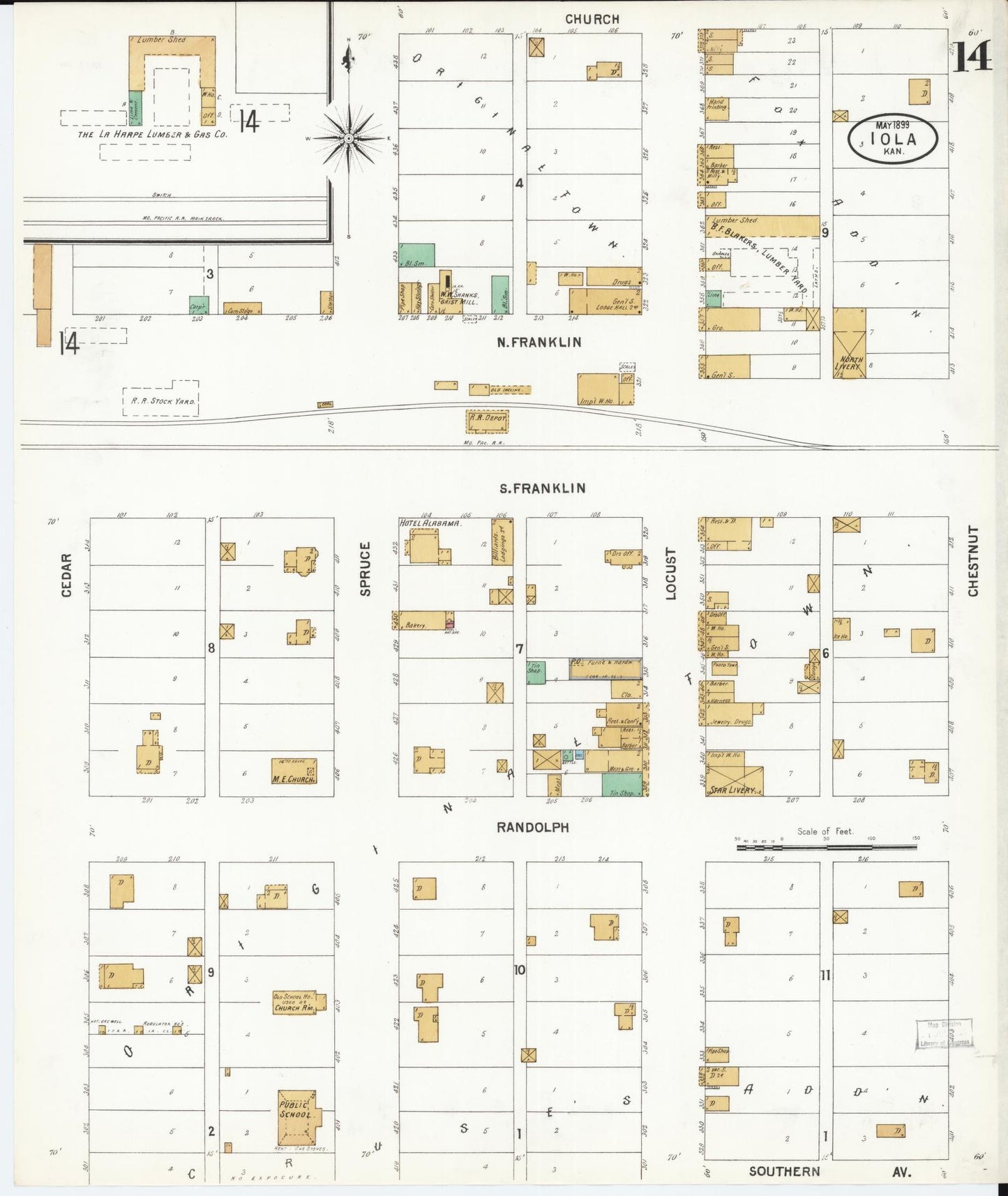 Sanborn Fire Insurance Map from Iola, Allen County, Kansas (1899), Sheet #0014 - Complete Map Set gallery image, historic Sanborn map, vintage wall art, Kansas Kansas