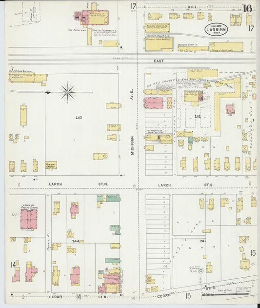 Sanborn Fire Insurance Map from Lansing, Ingham County, Michigan (1898), Sheet #0016 - Historic Sanborn Fire Insurance Map Print, vintage old map wall art, antique decor, genealogy gift, Michigan Michigan map