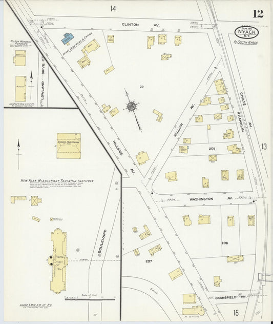 Sanborn Fire Insurance Map from Nyack, Rockland County, New York (1910), Sheet #0012 - Historic Sanborn Fire Insurance Map Print, vintage old map wall art, antique decor, genealogy gift, New York New York map