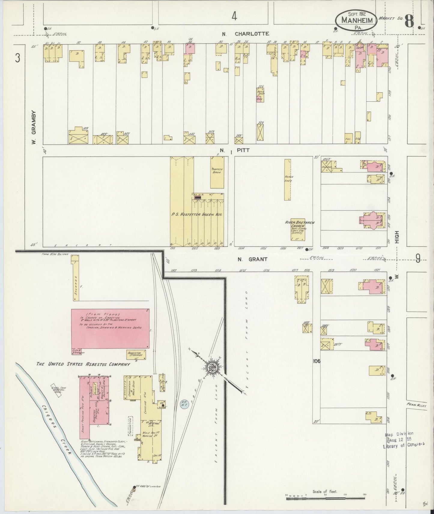 Sanborn Fire Insurance Map from Manheim, Lancaster County, Pennsylvania (1912), Sheet #0008 - Complete Map Set gallery image, historic Sanborn map, vintage wall art, Pennsylvania Pennsylvania