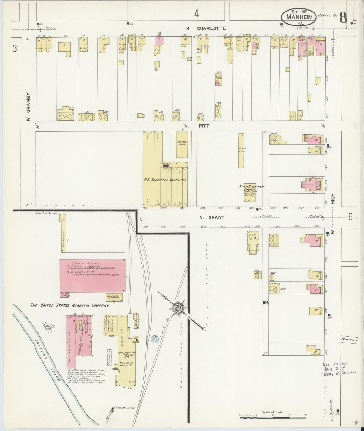 Sanborn Fire Insurance Map from Manheim, Lancaster County, Pennsylvania (1912), Sheet #0008 - Complete Map Set gallery image, historic Sanborn map, vintage wall art, Pennsylvania Pennsylvania