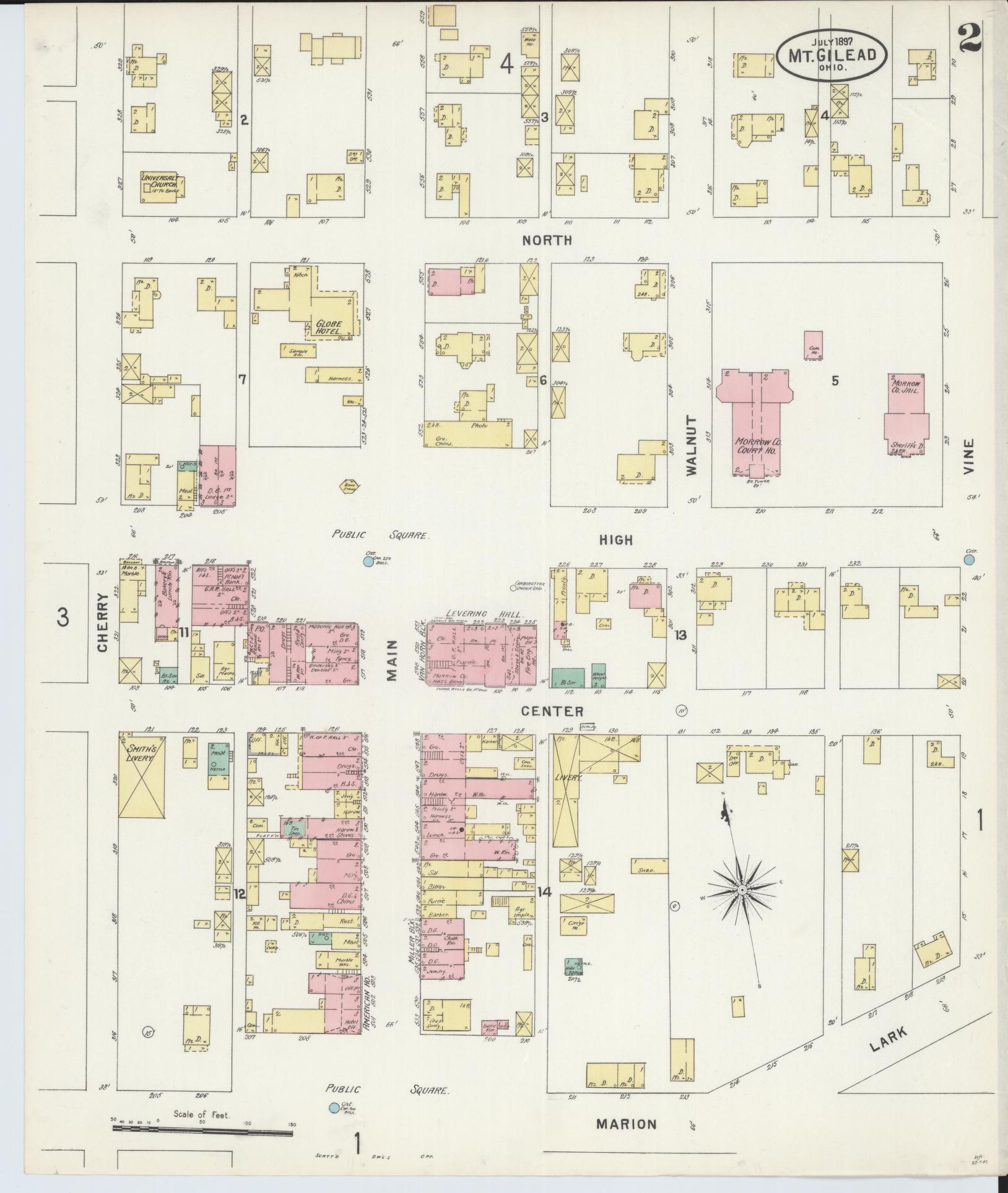 Sanborn Fire Insurance Map from Mount Gilead, Morrow County, Ohio (1897), Sheet #0002 - Complete Map Set gallery image, historic Sanborn map, vintage wall art, Ohio Ohio