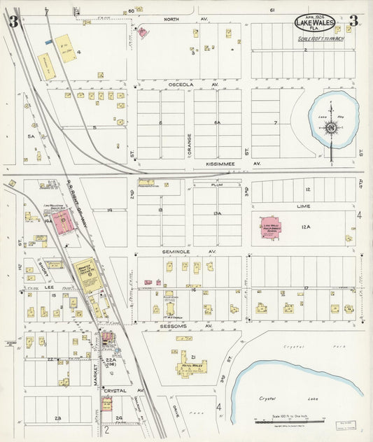 Sanborn Fire Insurance Map from Lake Wales, Polk County, Florida (1924), Sheet #0003 - Historic Sanborn Fire Insurance Map Print, vintage old map wall art, antique decor, genealogy gift, Florida Florida map