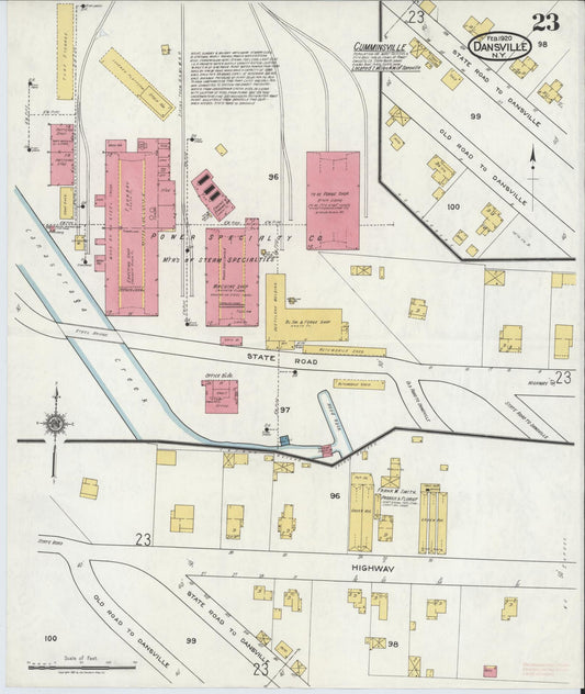 Sanborn Fire Insurance Map from Dansville, Livingston County, New York (1920), Sheet #0023 - Historic Sanborn Fire Insurance Map Print, vintage old map wall art, antique decor, genealogy gift, New York New York map