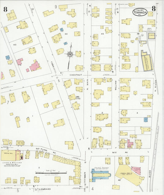 Sanborn Fire Insurance Map from Towanda, Bradford County, Pennsylvania (1927), Sheet #0008 - Historic Sanborn Fire Insurance Map Print, vintage old map wall art, antique decor, genealogy gift, Pennsylvania Pennsylvania map
