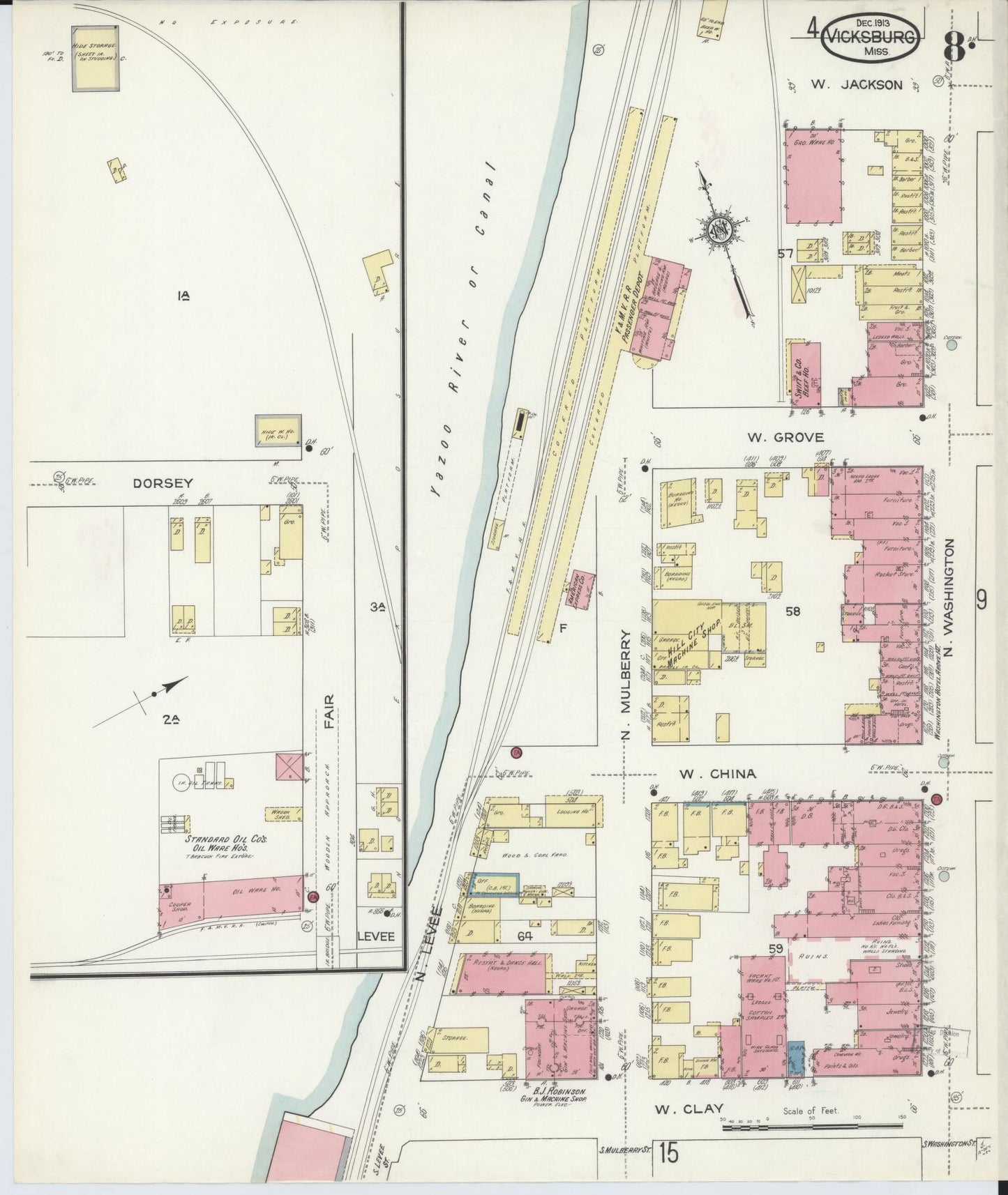 Sanborn Fire Insurance Map from Vicksburg, Warren County, Mississippi (1913), Sheet #0008 - Complete Map Set gallery image, historic Sanborn map, vintage wall art, Mississippi Mississippi