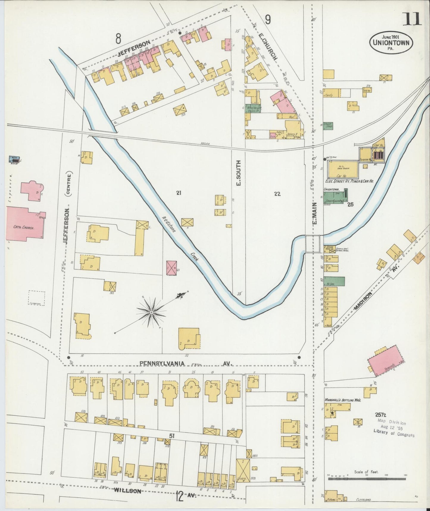 Sanborn Fire Insurance Map from Uniontown, Fayette County, Pennsylvania (1901), Sheet #0011 - Complete Map Set gallery image, historic Sanborn map, vintage wall art, Pennsylvania Pennsylvania
