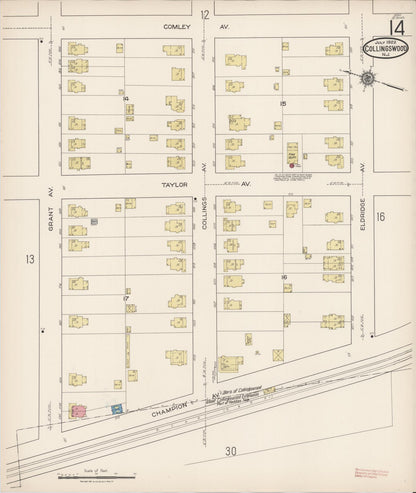Sanborn Fire Insurance Map from Collingswood, Camden County, New Jersey (1922), Sheet #0014 - Historic Sanborn Fire Insurance Map Print, vintage old map wall art, antique decor, genealogy gift, New Jersey New Jersey map