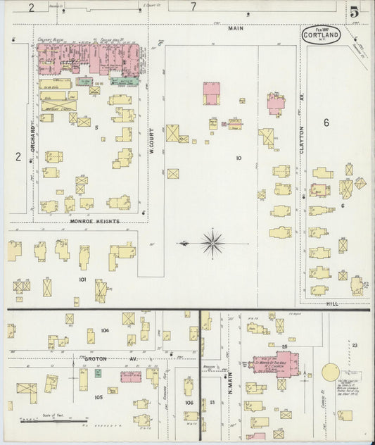 Sanborn Fire Insurance Map from Cortland, Cortland County, New York (1897), Sheet #0005 - Historic Sanborn Fire Insurance Map Print, vintage old map wall art, antique decor, genealogy gift, New York New York map