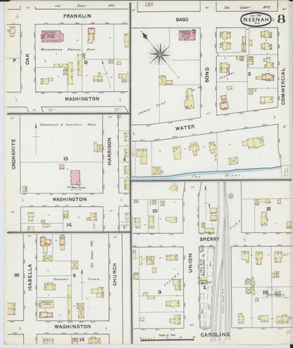 Sanborn Fire Insurance Map from Neenah, Winnebago County, Wisconsin (1891), Sheet #0008 - Complete Map Set gallery image, historic Sanborn map, vintage wall art, Wisconsin Wisconsin