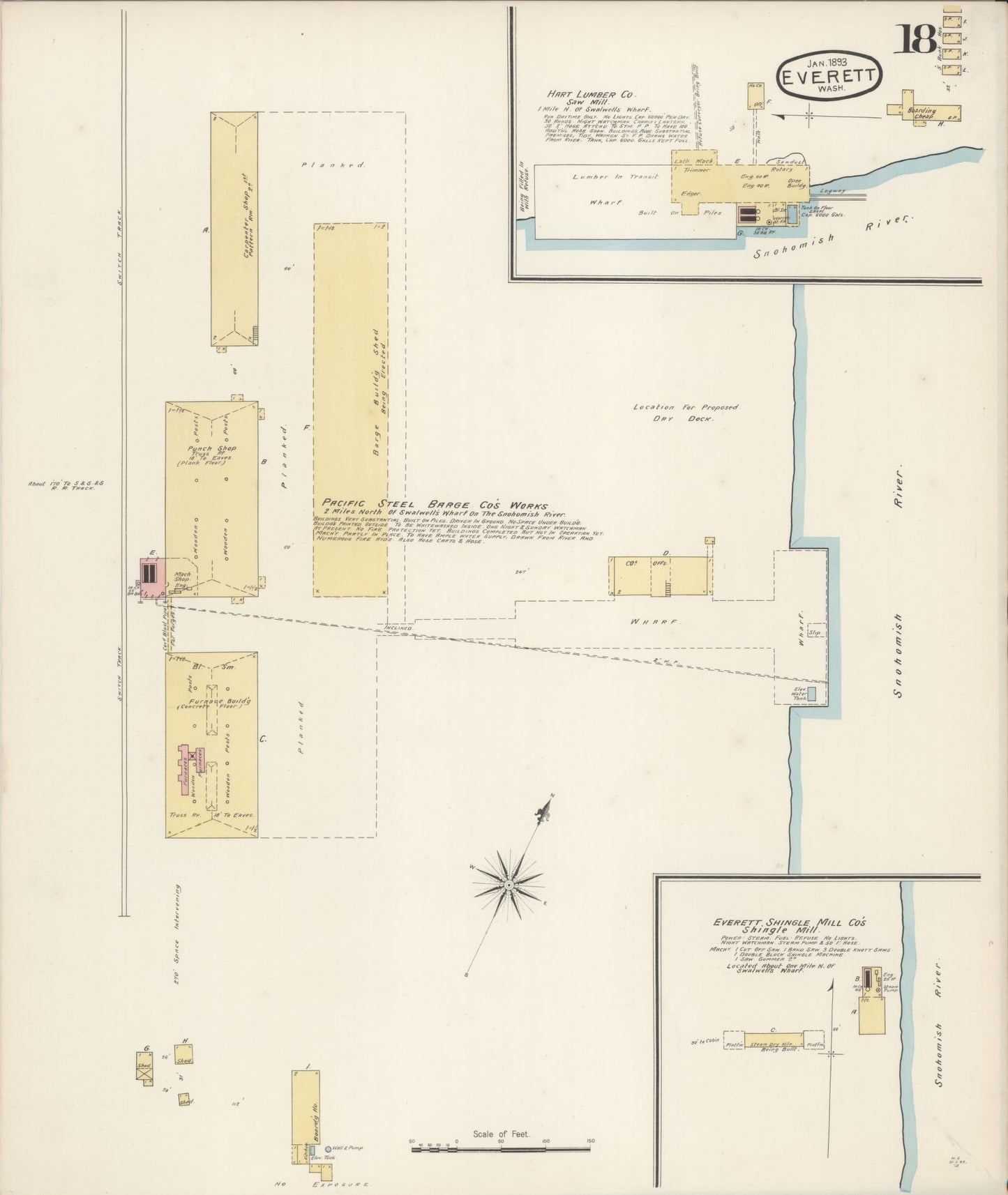 Sanborn Fire Insurance Map from Everett, Snohomish County, Washington (1893), Sheet #0017 - Historic Sanborn Fire Insurance Map Print, vintage old map wall art, antique decor, genealogy gift, Washington Washington map