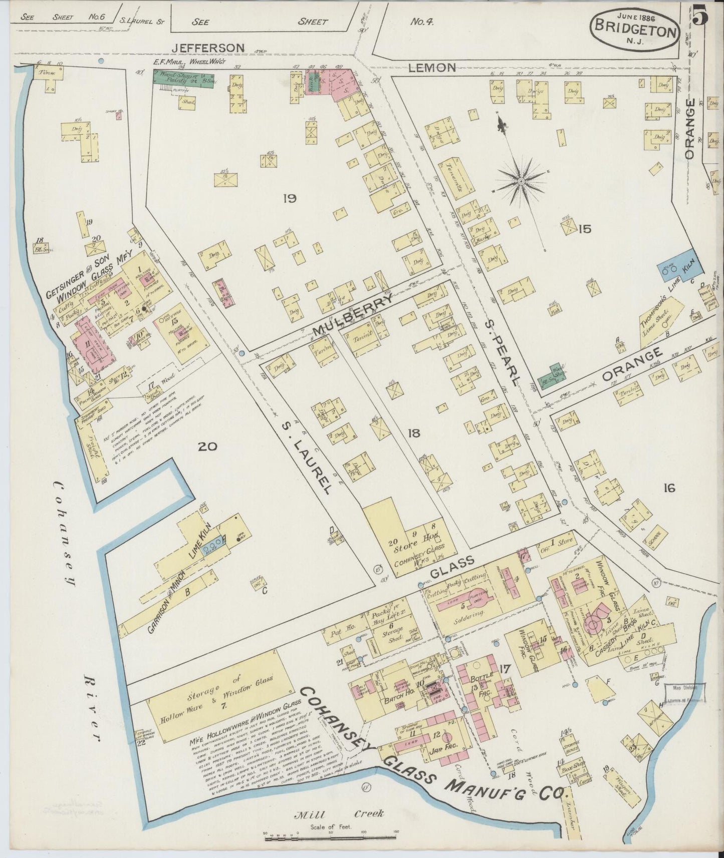 Sanborn Fire Insurance Map from Bridgeton, Cumberland County, New Jersey (1886), Sheet #0005 - Complete Map Set gallery image, historic Sanborn map, vintage wall art, New Jersey New Jersey