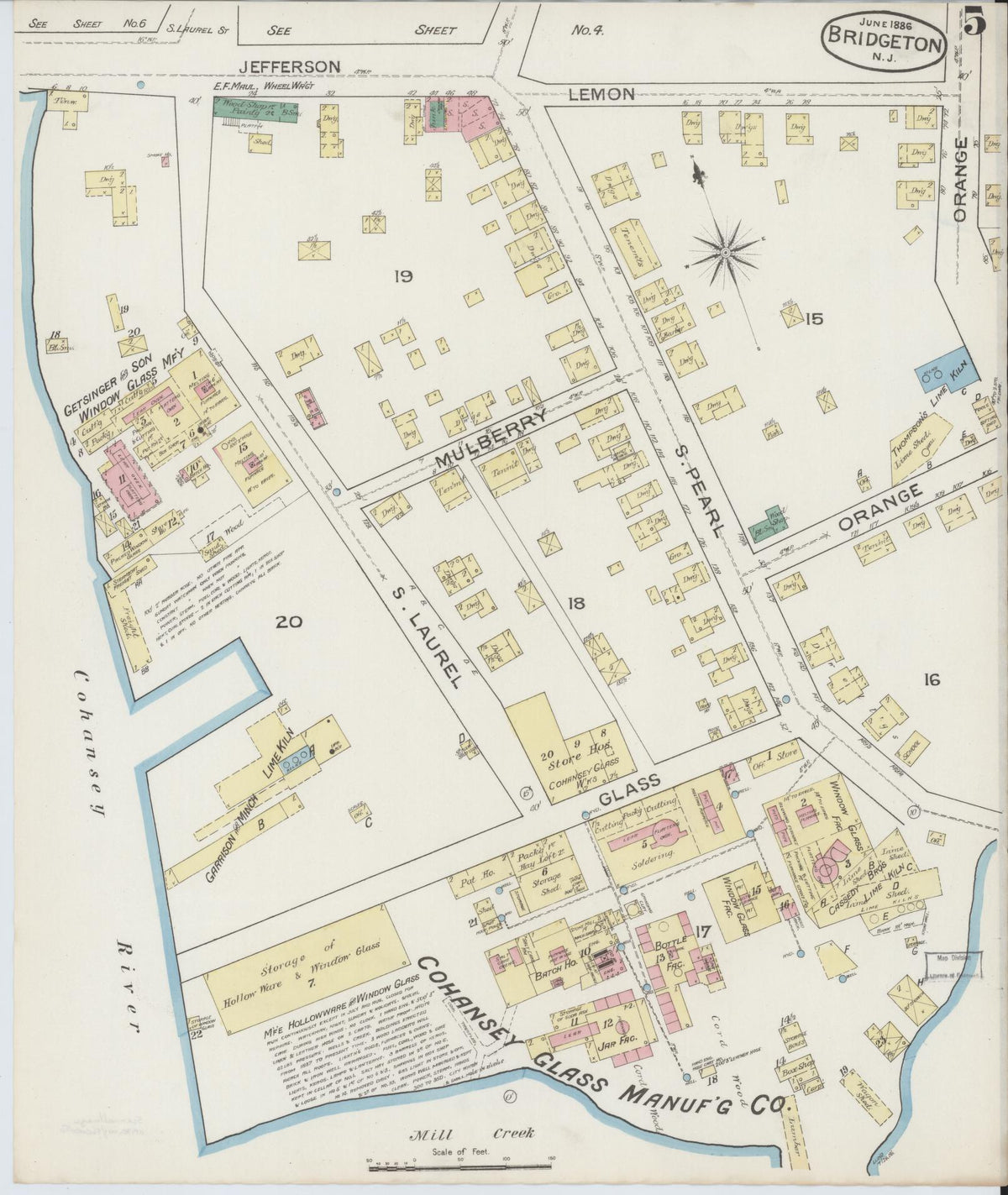 Sanborn Fire Insurance Map from Bridgeton, Cumberland County, New Jersey (1886), Sheet #0005 - Complete Map Set gallery image, historic Sanborn map, vintage wall art, New Jersey New Jersey