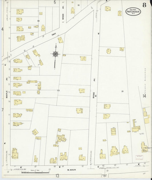 Sanborn Fire Insurance Map from Patchogue, Suffolk County, New York (1910), Sheet #0008 - Historic Sanborn Fire Insurance Map Print, vintage old map wall art, antique decor, genealogy gift, New York New York map