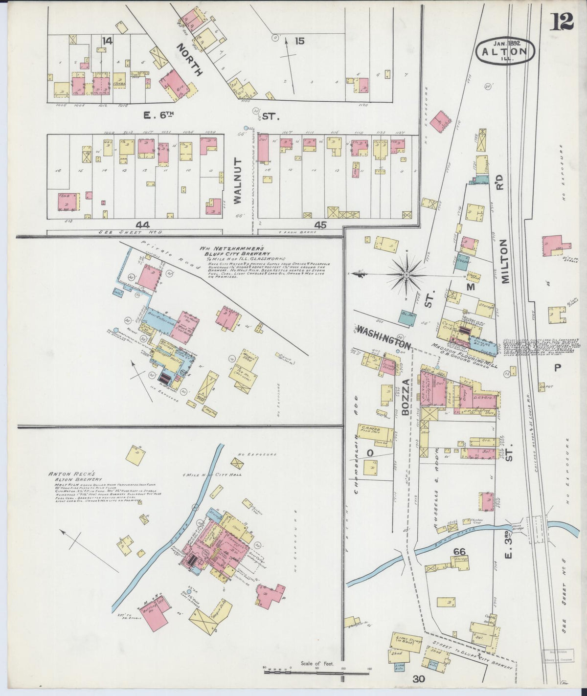 Sanborn Fire Insurance Map from Alton, Madison County, Illinois (1892), Sheet #0012 - Complete Map Set gallery image, historic Sanborn map, vintage wall art, Illinois Illinois