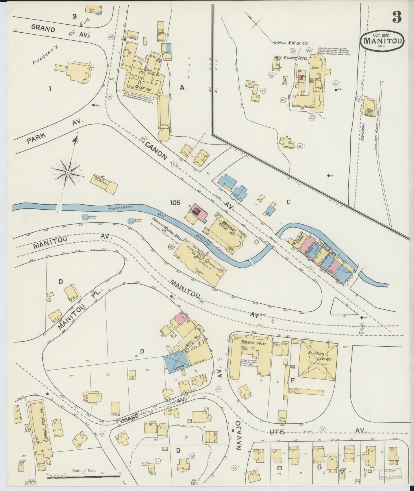 Sanborn Fire Insurance Map from Manitou, El Paso County, Colorado (1892), Sheet #0003 - Complete Map Set gallery image, historic Sanborn map, vintage wall art, Colorado Colorado