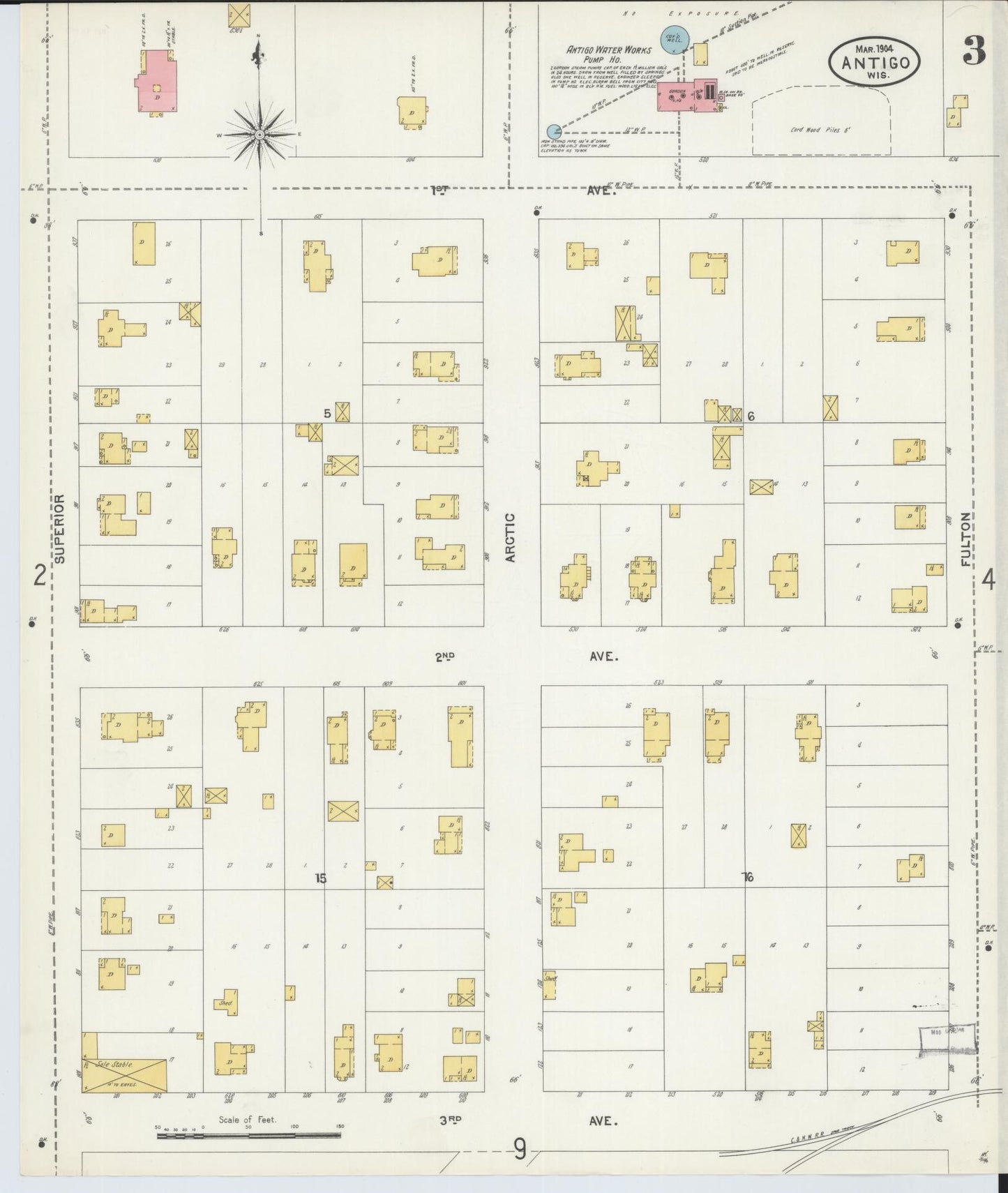Sanborn Fire Insurance Map from Antigo, Langlade County, Wisconsin (1904), Sheet #0003 - Complete Map Set gallery image, historic Sanborn map, vintage wall art, Wisconsin Wisconsin