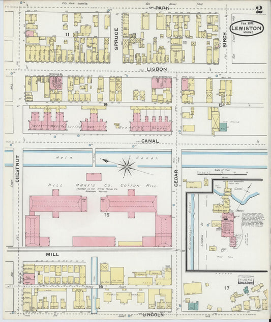Sanborn Fire Insurance Map from Lewiston, Androscoggin County, Maine (1892), Sheet #0002 - Historic Sanborn Fire Insurance Map Print, vintage old map wall art, antique decor, genealogy gift, Maine Maine map
