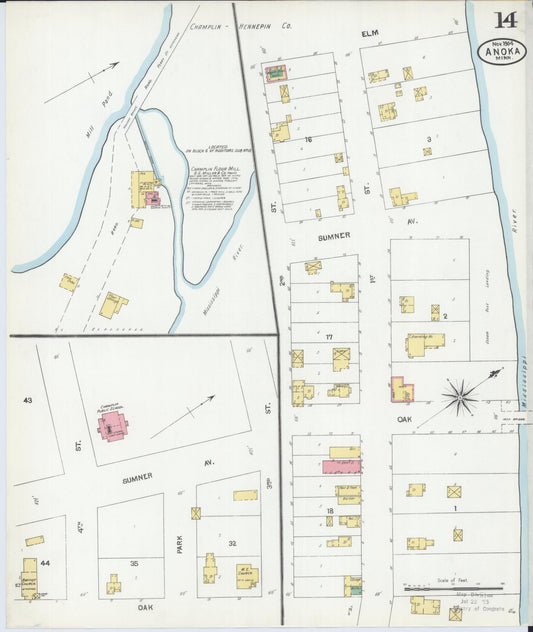 Sanborn Fire Insurance Map from Anoka, Anoka County, Minnesota (1904), Sheet #0014 - Historic Sanborn Fire Insurance Map Print, vintage old map wall art, antique decor, genealogy gift, Minnesota Minnesota map