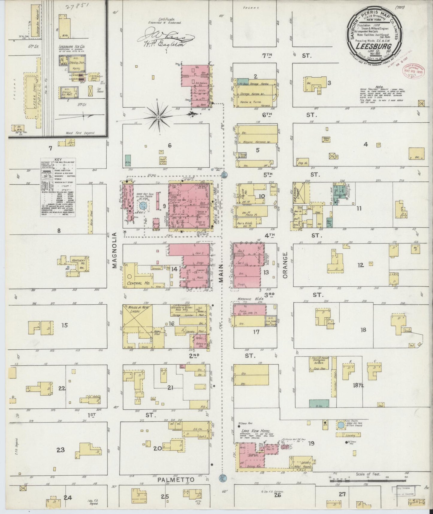 Sanborn Fire Insurance Map from Leesburg, Lake County, Florida (1895), Sheet #0001 - Historic Sanborn Fire Insurance Map Print, vintage old map wall art, antique decor, genealogy gift, Florida Florida map