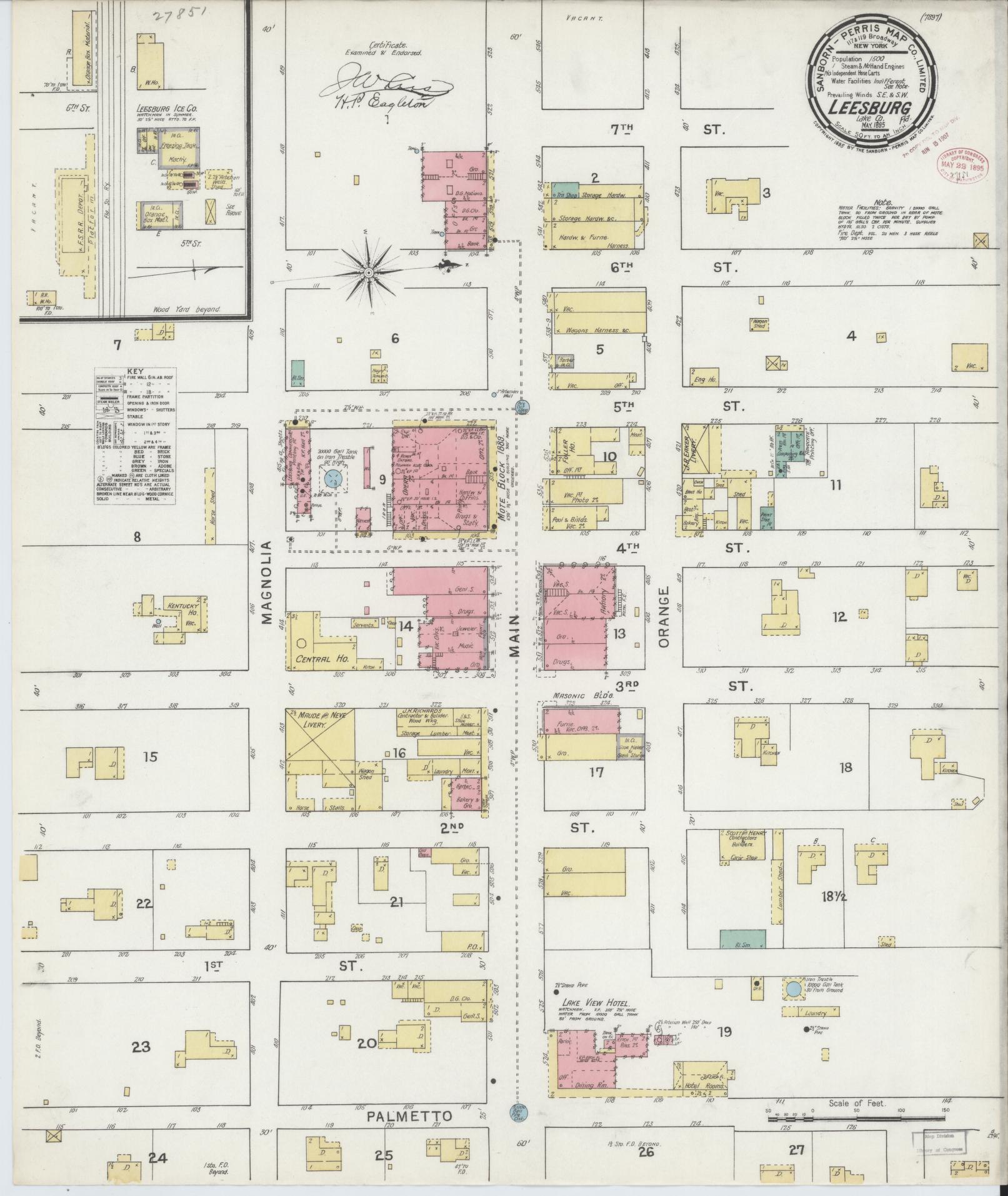 Sanborn Fire Insurance Map from Leesburg, Lake County, Florida (1895), Sheet #0001 - Historic Sanborn Fire Insurance Map Print, vintage old map wall art, antique decor, genealogy gift, Florida Florida map