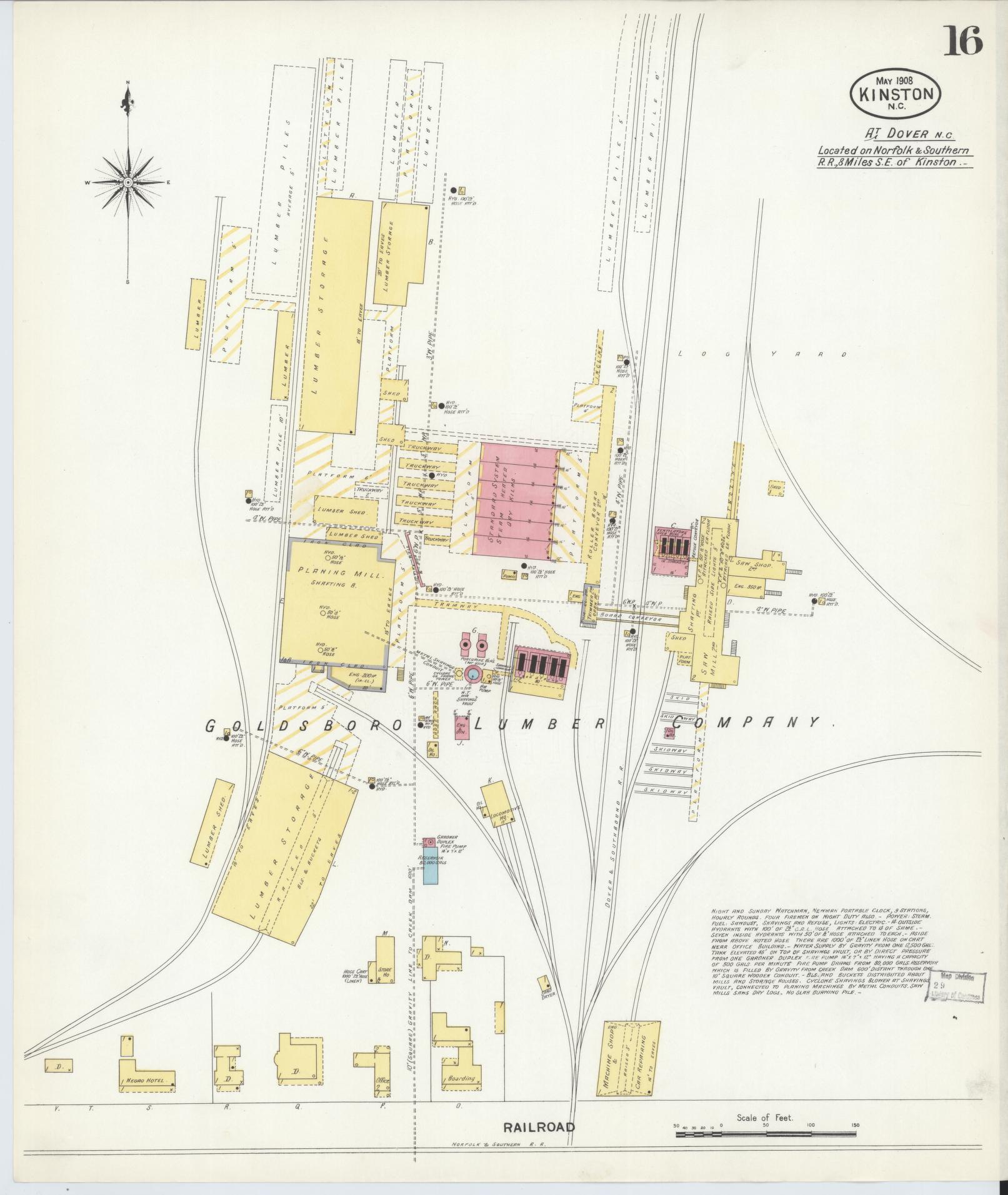 Sanborn Fire Insurance Map from Kinston, Lenoir County, North Carolina (1908), Sheet #0016 - Historic Sanborn Fire Insurance Map Print, vintage old map wall art, antique decor, genealogy gift, North Carolina North Carolina map