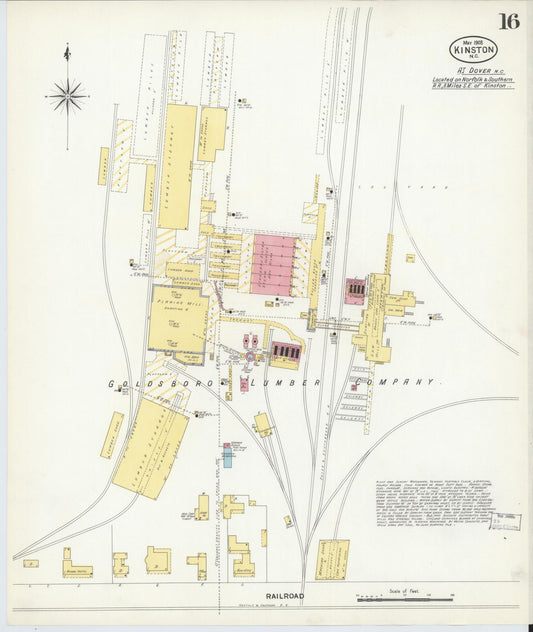 Sanborn Fire Insurance Map from Kinston, Lenoir County, North Carolina (1908), Sheet #0016 - Historic Sanborn Fire Insurance Map Print, vintage old map wall art, antique decor, genealogy gift, North Carolina North Carolina map