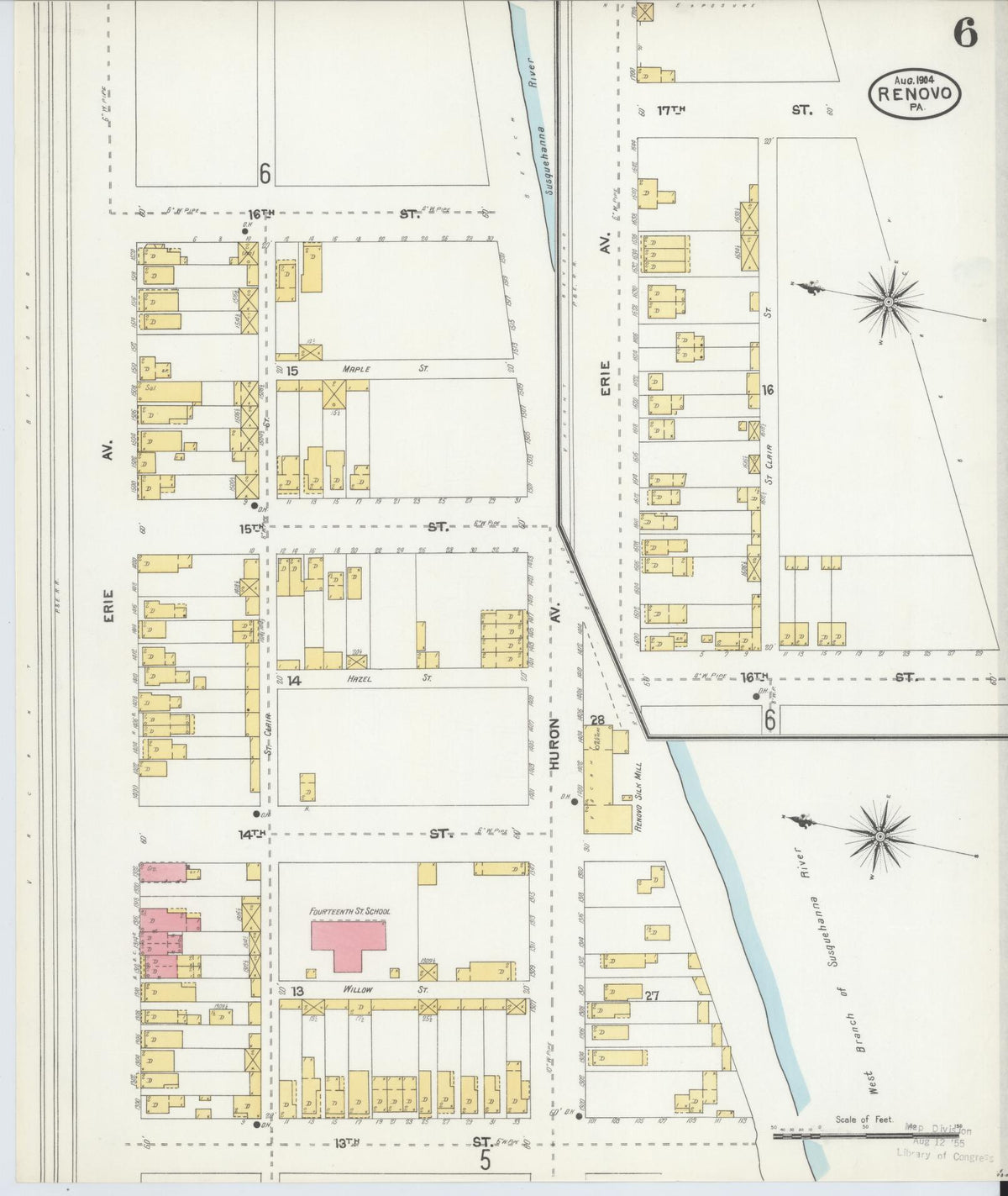 Sanborn Fire Insurance Map from Renovo, Clinton County, Pennsylvania (1904), Sheet #0006 - Historic Sanborn Fire Insurance Map Print, vintage old map wall art, antique decor, genealogy gift, Pennsylvania Pennsylvania map