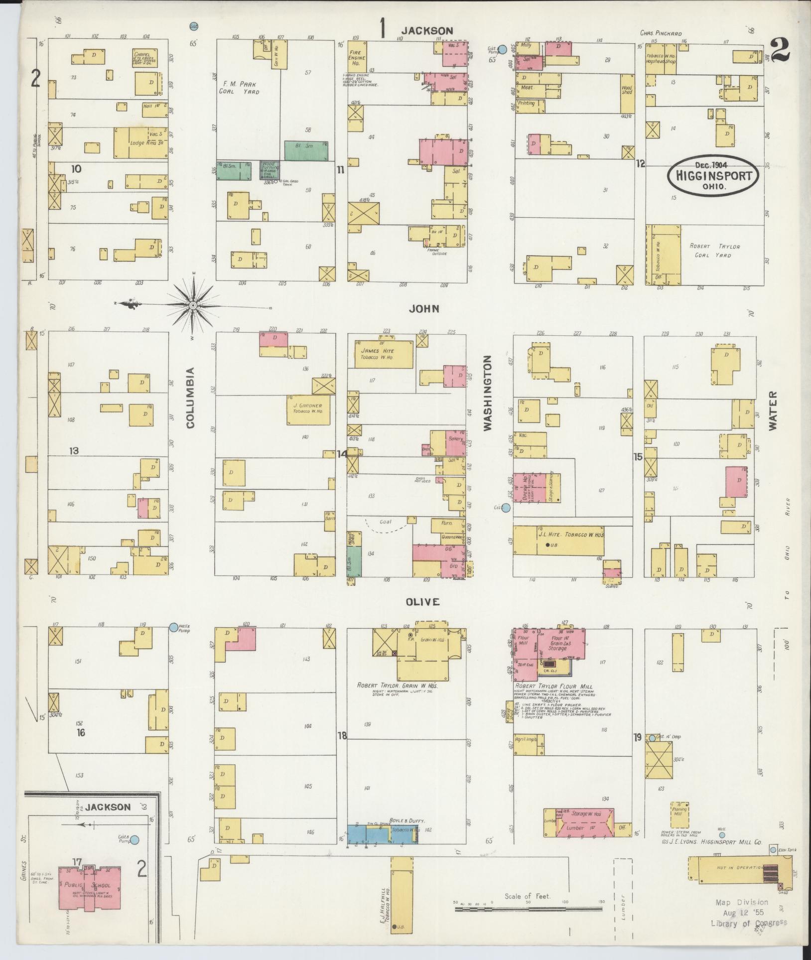 Sanborn Fire Insurance Map from Higginsport, Brown County, Ohio (1904), Sheet #0002 - Historic Sanborn Fire Insurance Map Print, vintage old map wall art, antique decor, genealogy gift, Ohio Ohio map