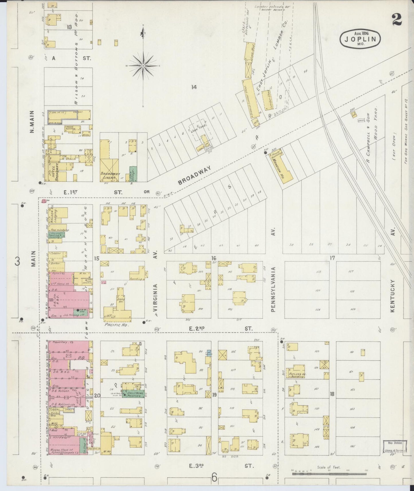 Sanborn Fire Insurance Map from Joplin, Jasper County, Missouri (1896), Sheet #0002 - Complete Map Set gallery image, historic Sanborn map, vintage wall art, Missouri Missouri