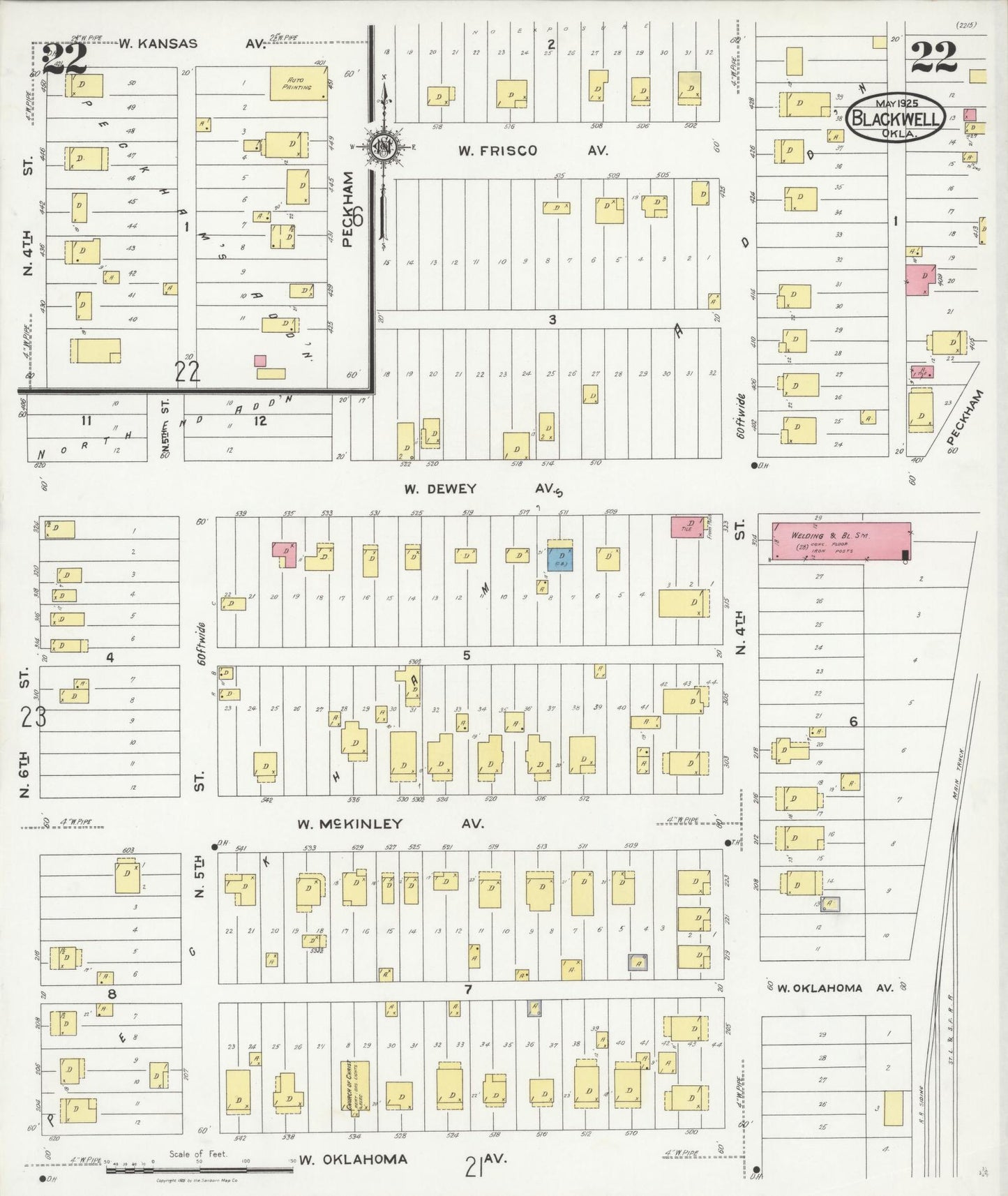 Sanborn Fire Insurance Map from Blackwell, Kay County, Oklahoma (1925), Sheet #0022 - Complete Map Set gallery image, historic Sanborn map, vintage wall art, Oklahoma Oklahoma