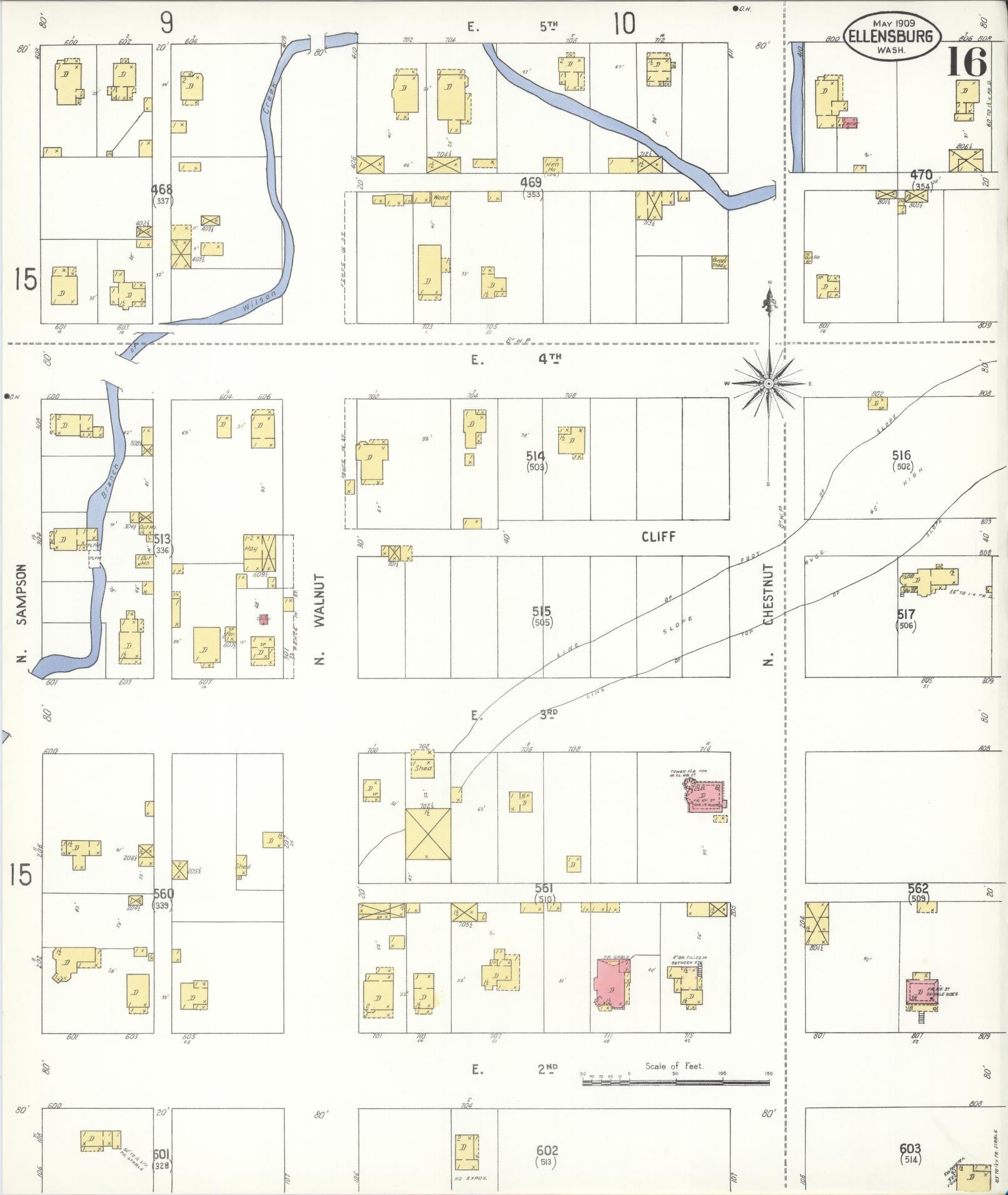 Sanborn Fire Insurance Map from Ellensburg, Kittitas County, Washington (1909), Sheet #0016 - Complete Map Set gallery image, historic Sanborn map, vintage wall art, Washington Washington