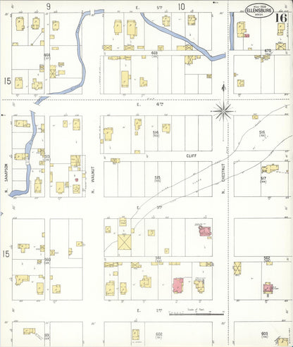 Sanborn Fire Insurance Map from Ellensburg, Kittitas County, Washington (1909), Sheet #0016 - Complete Map Set gallery image, historic Sanborn map, vintage wall art, Washington Washington