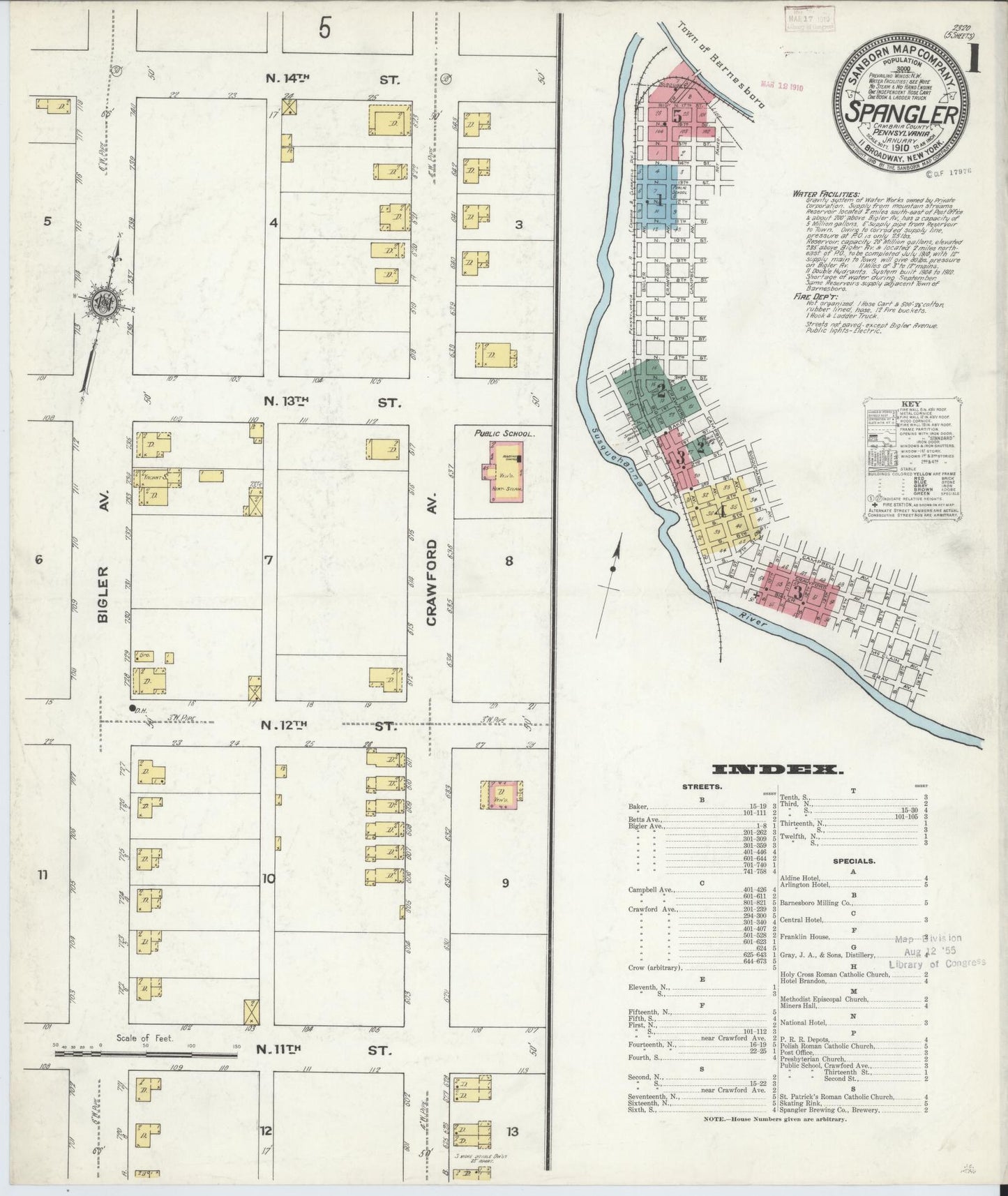 Sanborn Fire Insurance Map from Spangler, Cambria County, Pennsylvania (1910), Sheet #0001 - Complete Map Set gallery image, historic Sanborn map, vintage wall art, Pennsylvania Pennsylvania