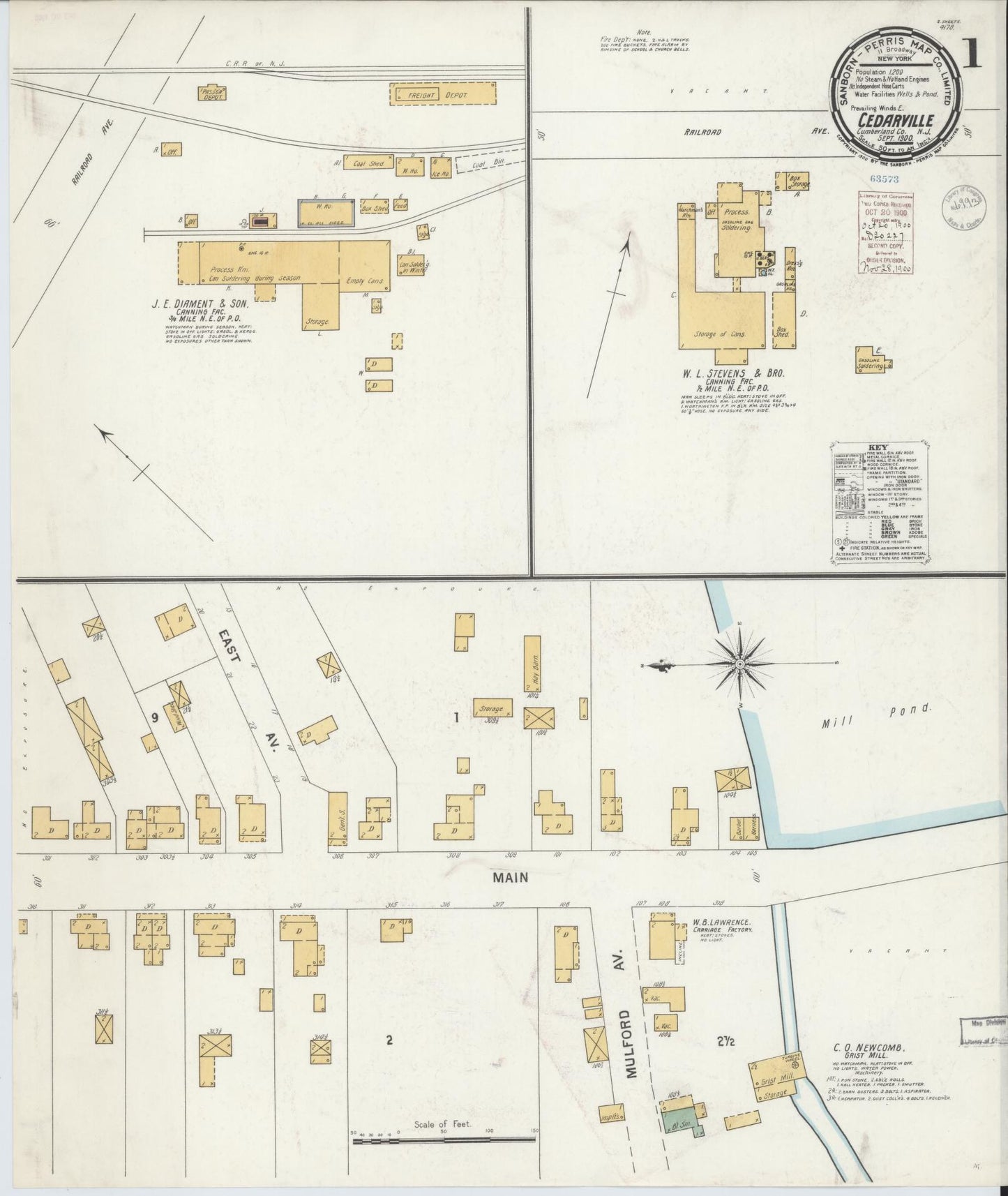 Sanborn Fire Insurance Map from Cedarville, Cumberland County, New Jersey. (1900) – Historic Sanborn Fire Insurance Map Print