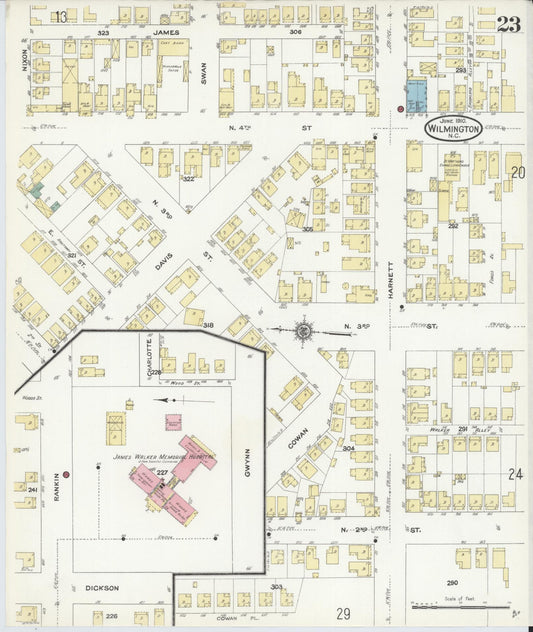 Sanborn Fire Insurance Map from Wilmington, New Hanover County, North Carolina (1910), Sheet #0023 - Historic Sanborn Fire Insurance Map Print, vintage old map wall art, antique decor, genealogy gift, North Carolina North Carolina map