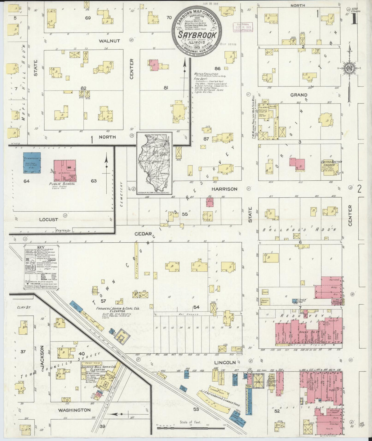 Sanborn Fire Insurance Map from Saybrook, McLean County, Illinois (1913), Sheet #0001 - Complete Map Set gallery image, historic Sanborn map, vintage wall art, Illinois Illinois