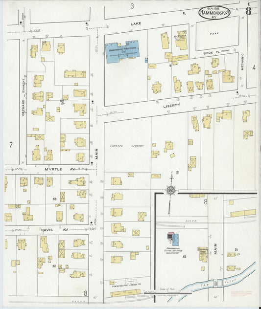 Sanborn Fire Insurance Map from Hammondsport, Steuben County, New York (1918), Sheet #0008 - Historic Sanborn Fire Insurance Map Print, vintage old map wall art, antique decor, genealogy gift, New York New York map