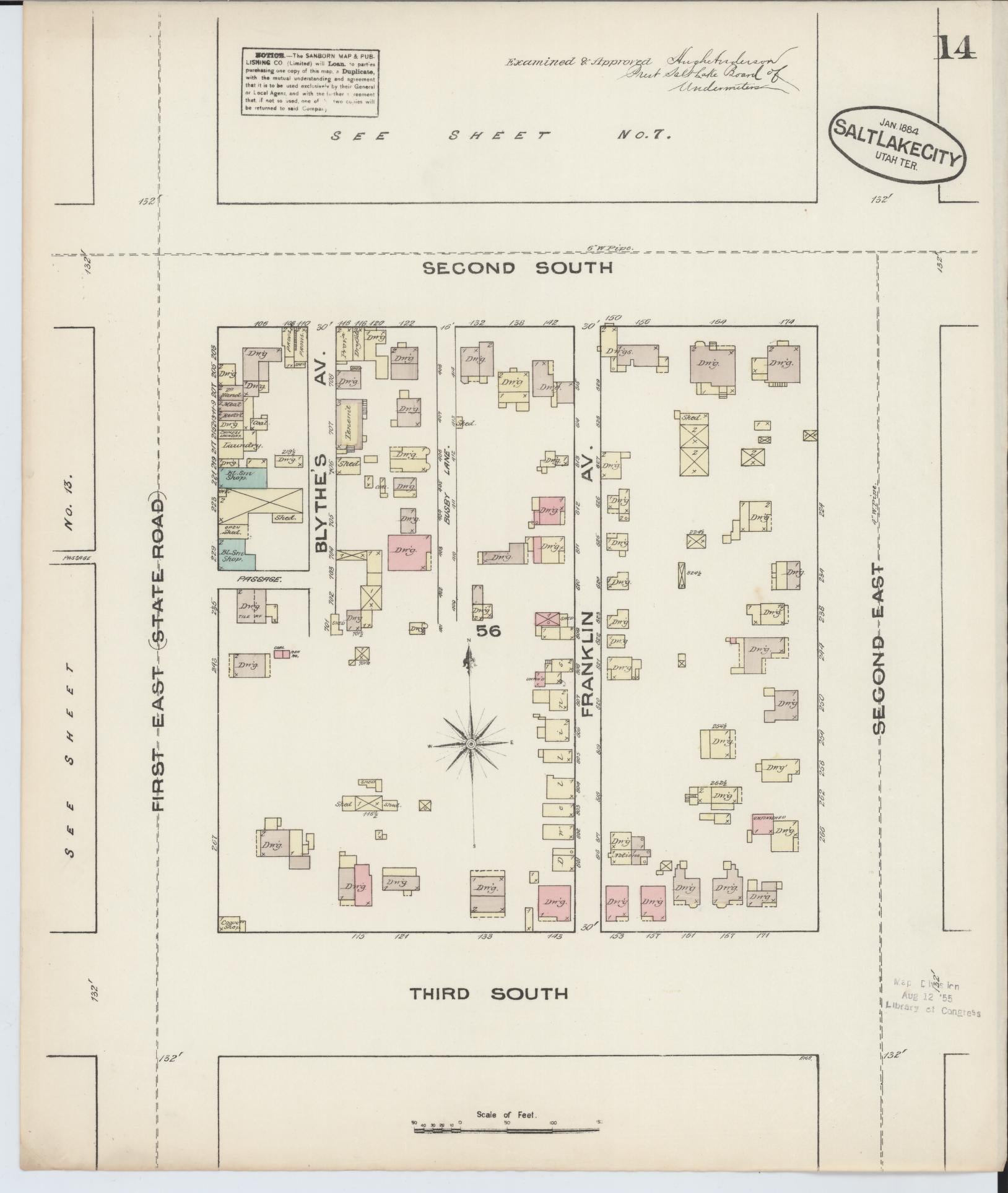 Sanborn Fire Insurance Map from Salt Lake City, Salt Lake County, Utah (1884), Sheet #0014 - Complete Map Set gallery image, historic Sanborn map, vintage wall art, Utah Utah
