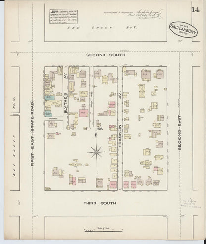 Sanborn Fire Insurance Map from Salt Lake City, Salt Lake County, Utah (1884), Sheet #0014 - Complete Map Set gallery image, historic Sanborn map, vintage wall art, Utah Utah