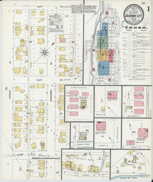 Sanborn Fire Insurance Map from Colorado City, El Paso County, Colorado (1902), Sheet #0001 - Historic Sanborn Fire Insurance Map Print, vintage old map wall art, antique decor, genealogy gift, Colorado Colorado map