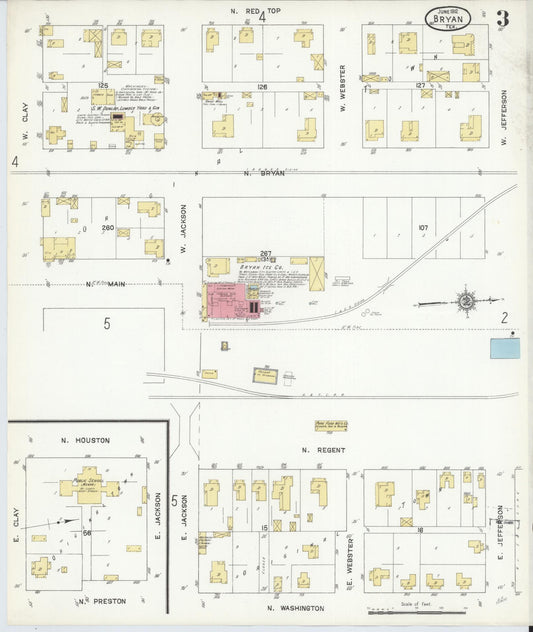 Sanborn Fire Insurance Map from Bryan, Brazos County, Texas (1912), Sheet #0003 - Historic Sanborn Fire Insurance Map Print, vintage old map wall art, antique decor, genealogy gift, Texas Texas map