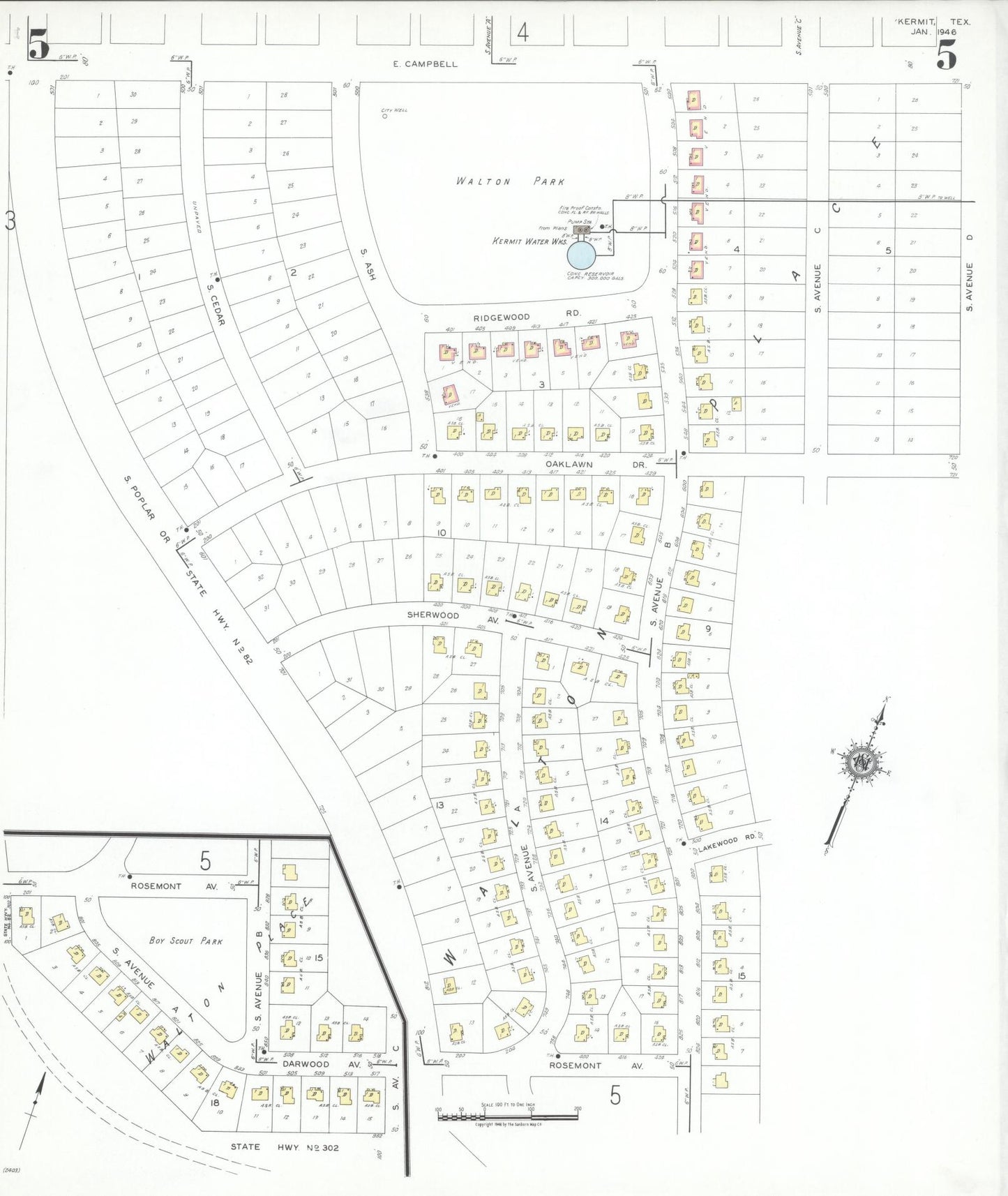 Sanborn Fire Insurance Map from Kermit, Winkler County, Texas (1946), Sheet #0005 - Historic Sanborn Fire Insurance Map Print, vintage old map wall art, antique decor, genealogy gift, Texas Texas map