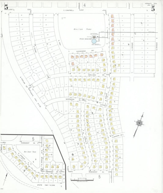Sanborn Fire Insurance Map from Kermit, Winkler County, Texas (1946), Sheet #0005 - Historic Sanborn Fire Insurance Map Print, vintage old map wall art, antique decor, genealogy gift, Texas Texas map