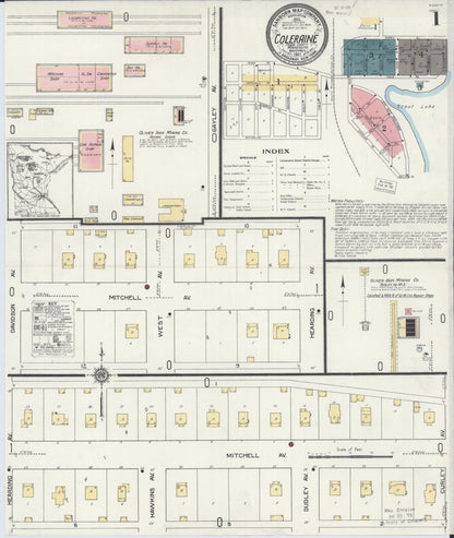 Sanborn Fire Insurance Map from Coleraine, Itasca County, Minnesota (1921), Sheet #0001 - Historic Sanborn Fire Insurance Map Print, vintage old map wall art, antique decor, genealogy gift, Minnesota Minnesota map