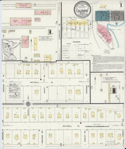 Sanborn Fire Insurance Map from Coleraine, Itasca County, Minnesota (1921), Sheet #0001 - Historic Sanborn Fire Insurance Map Print, vintage old map wall art, antique decor, genealogy gift, Minnesota Minnesota map