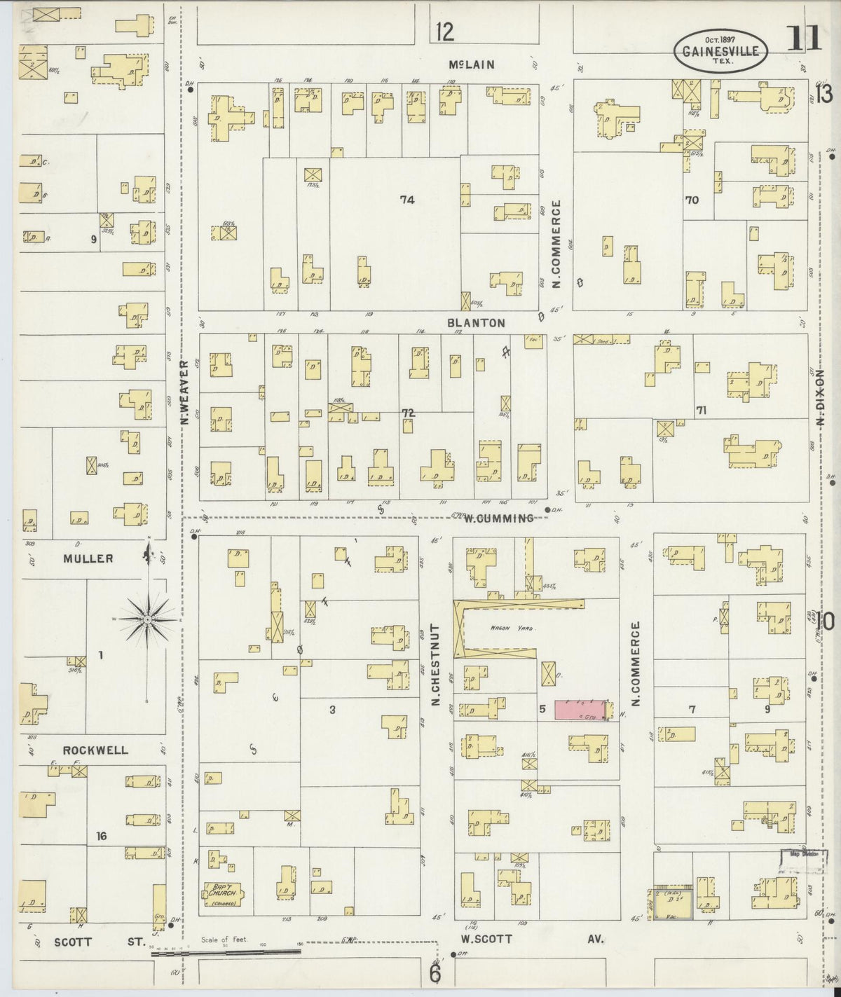 Sanborn Fire Insurance Map from Gainesville, Cooke County, Texas (1897), Sheet #0011 - Historic Sanborn Fire Insurance Map Print, vintage old map wall art, antique decor, genealogy gift, Texas Texas map